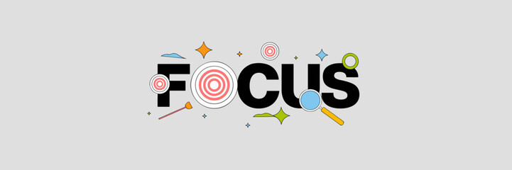 Minimalist Focus illustration with magnifying glasses and vector targets – Perfect for motivational posters, organization tools, or business coaching