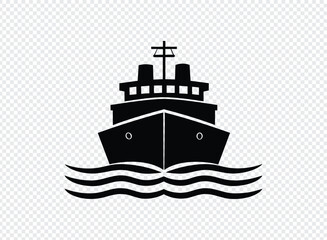 Obraz premium Black silhouette of a ship on waves icon