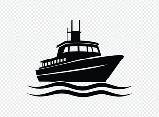 Obraz premium Black silhouette of a boat on waves