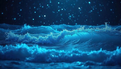 Majestic ocean waves starry night sky