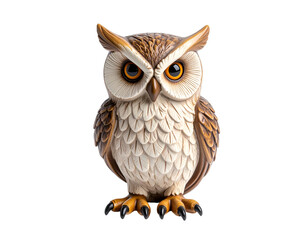 Obraz premium Detailed owl sculpture with intricate feather patterns and natural colors. Isolated transparent background