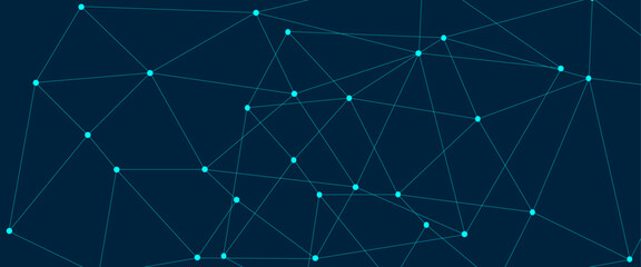 Abstract global pattern geometric polygonal space background and network connections with bokeh points and lines. Abstract blue lines and dots connections, social network communication pattern.