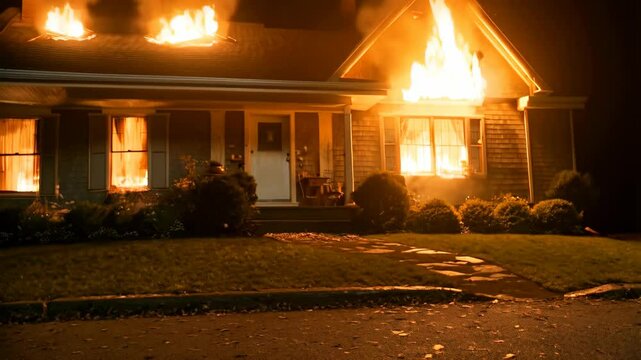 Dramatic nighttime house fire: children witness flames engulfing home