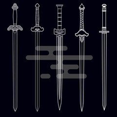Vintage Chinese Jian Sword Line Drawing Vector – Asian Blade Clip Art for Martial Arts Posters, Ancient Warrior Themes, Cultural Decoration, and Engraving Style Design