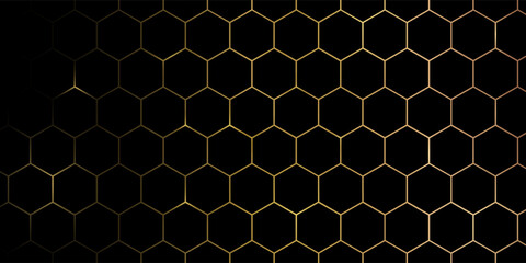Obraz premium Hexagon technology black and gold colored honeycomb abstract background. Vector illustration