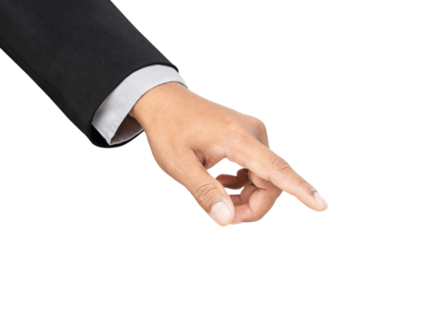 Businessman hand touching or pointing of something on isolated white background.