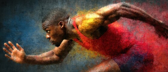 Obraz premium Winning Mindset Dynamic athlete sprinting forward with intense focus and energy.