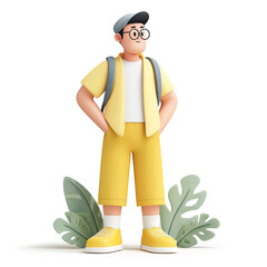 Cartoon Character Posing with Backpack
