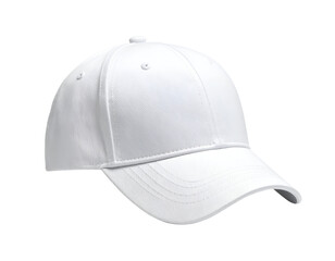 Fototapeta premium Plain white baseball cap with curved brim and adjustable strap. Isolated transparent background