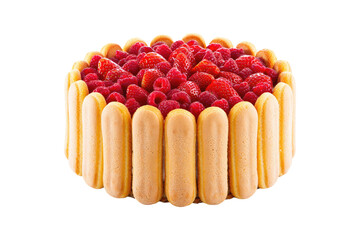 Tasty red berry charlotte cake isolated on a transparent background png