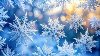 Elegant winter backdrop with intricate snowflake details in soft blues and warm light, evoking a cool, festive holiday atmosphere. - Powered by Adobe