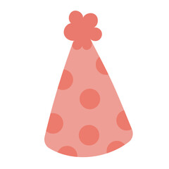 Pink Party Hat with Polka Dots in Flat Vector Style