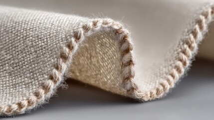 Delicate cotton napkin edge showcases intricate hem detail against a soft neutral backdrop, enhancing the beauty of textiles