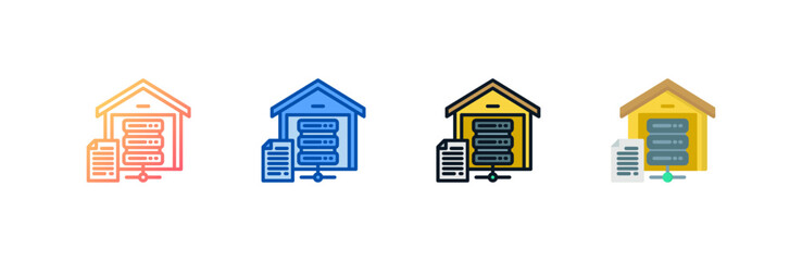 Data Warehouse icon set multiple style collection