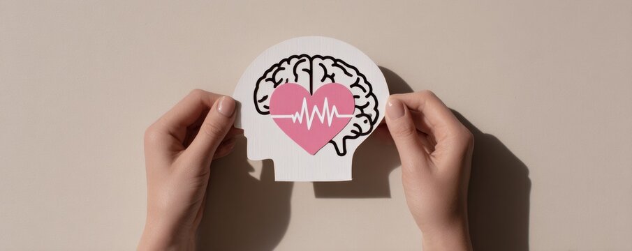 Hands holding brain heart mental health concept