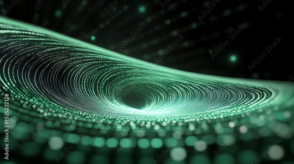 Poster a captivating abstract visualization of swirling green digital waves, evoking a sense of motion and 