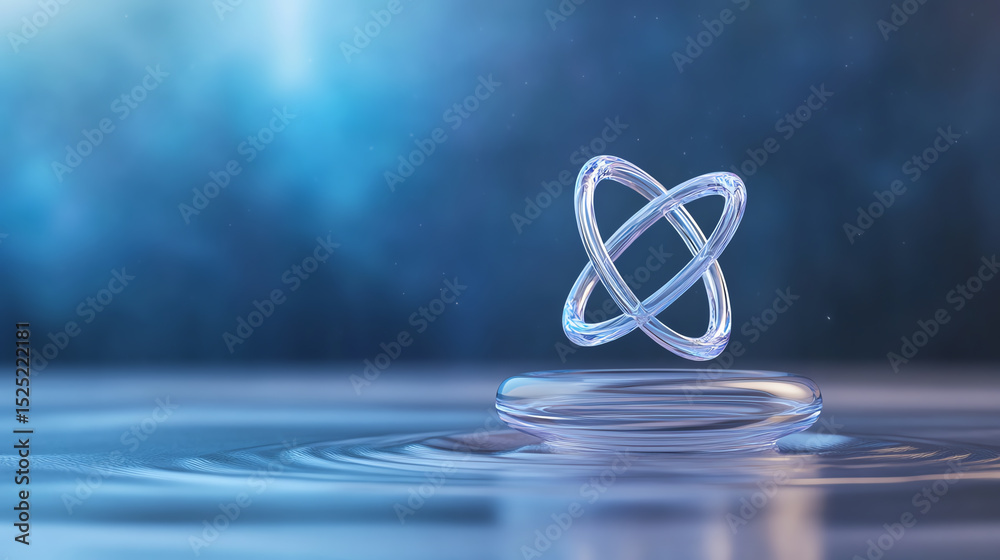 Poster A captivating image of a water droplet with an abstract symbol floating above it, representing scientific concepts and innovation.