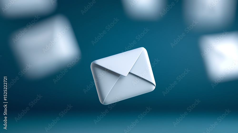 Poster A collection of floating envelopes representing digital communication and messages in a modern, abstract style.