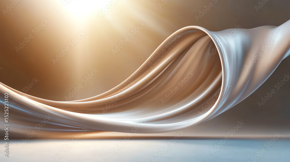 Poster a flowing wave of elegant fabric illuminated by soft light, showcasing smooth textures and graceful 