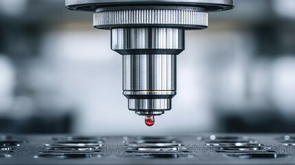 Metalworking machine with red indicator light above a patterned metal surface.