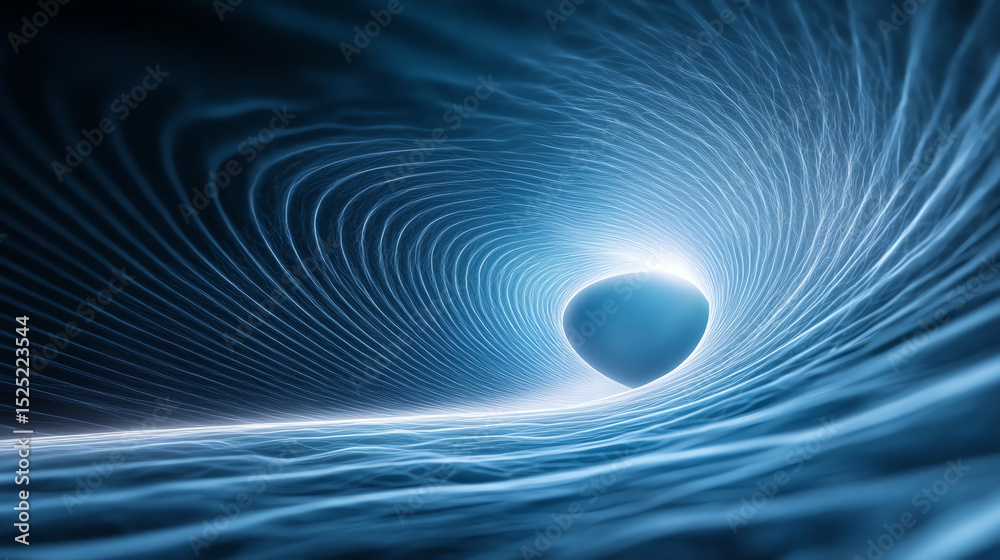 Poster a mesmerizing abstract image depicting a glowing orb surrounded by fluid blue waves, symbolizing ene