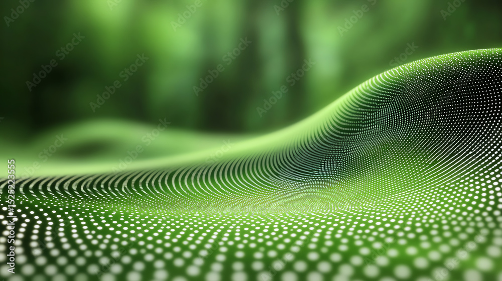 Poster A mesmerizing abstract image of green undulating waves with a dotted texture, symbolizing nature and tranquility.