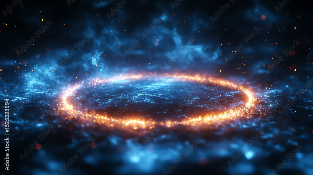 Poster A mesmerizing digital art representation of a glowing circular element set against a dark, cosmic background.