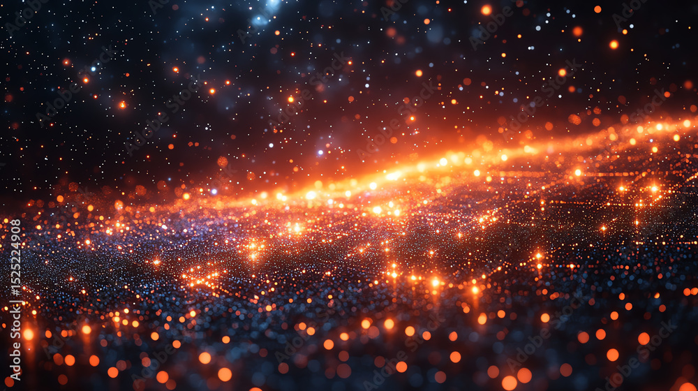Poster a stunning abstract visualization of a glowing cosmic landscape, showcasing vibrant particles and in