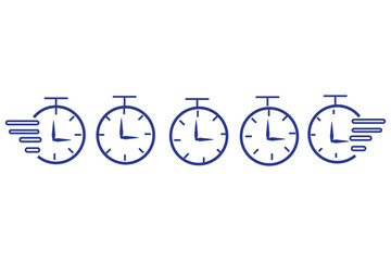 Set of timer clock faces and stopwatch icons. The countdown timer displays hours and minutes. Stopwatch shows intervals ranging .  Kitchen timer icon with minutes. Vector