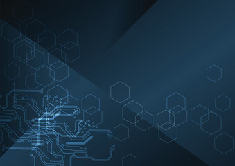 Abstract Vector Futuristic Hexagon Circuit Background Design on Dark Blue Technology Background. Illustration Vector Design