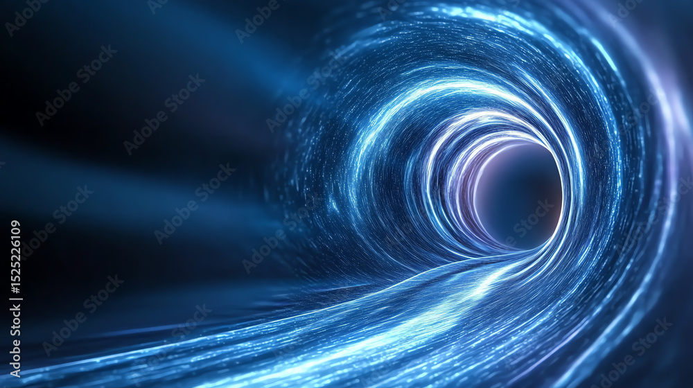 Poster A vivid abstract representation of a futuristic tunnel featuring glowing blue light and dynamic motion, evoking a sense of depth and speed.