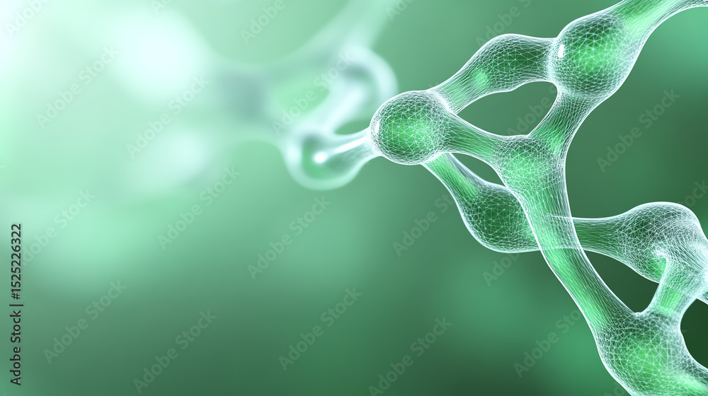 Poster Abstract close-up of molecular structures, emphasizing connectivity and complexity in a vibrant green hue, ideal for science themes.