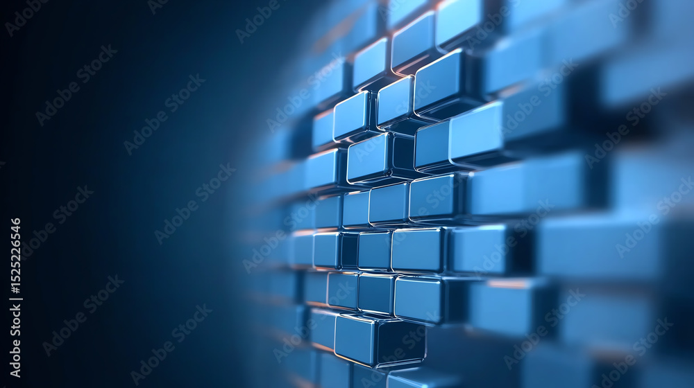 Aufkleber Abstract visual of blue digital blocks creating a futuristic design. Perfect for tech and innovation concepts.