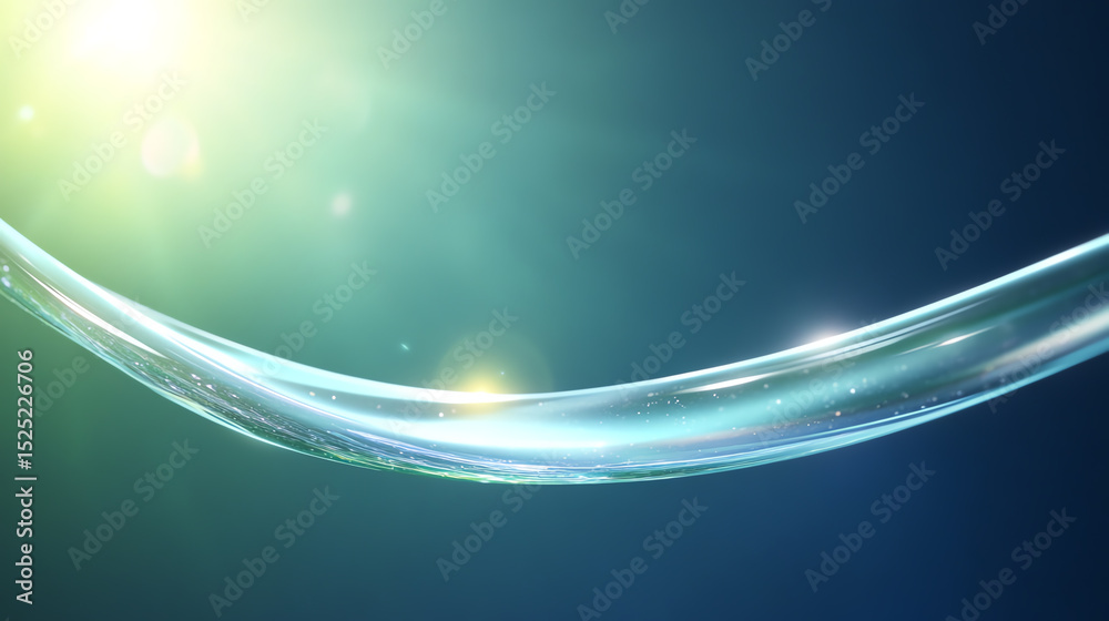 Poster An abstract design featuring a curved line with luminous highlights against a deep blue background, conveying fluidity and motion.