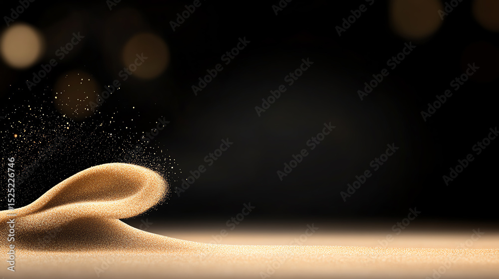 Poster An abstract image of fine sand swirling in the air, showcasing its intricate patterns and textures against a dark background.