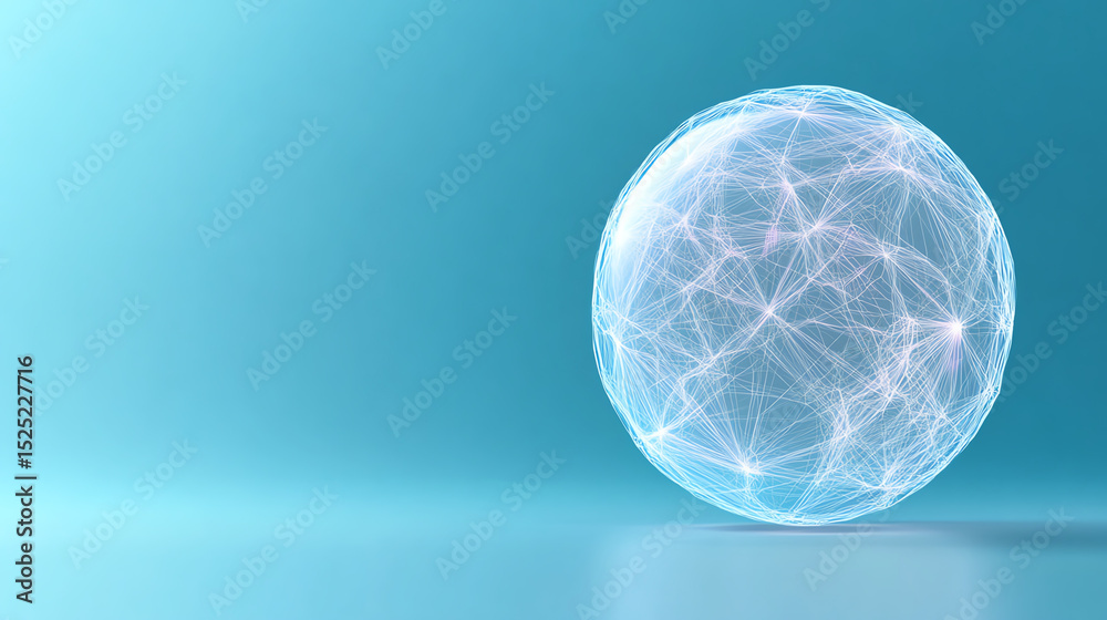 Poster Futuristic glowing sphere representing data network and digital connections in a vibrant blue environment.