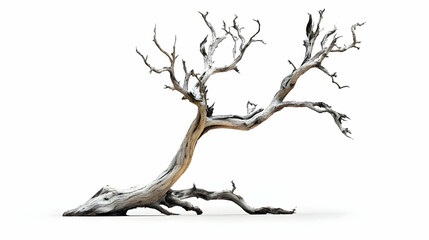 Obraz premium Dramatic silhouette of a weathered tree against a stark white backdrop, embodying resilience
