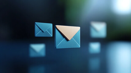 Modern 3D mail envelopes floating in space, representing digital communication and email technology.