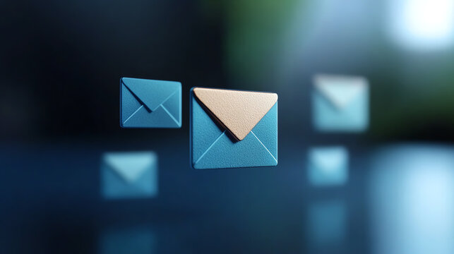 Modern 3D mail envelopes floating in space, representing digital communication and email technology.