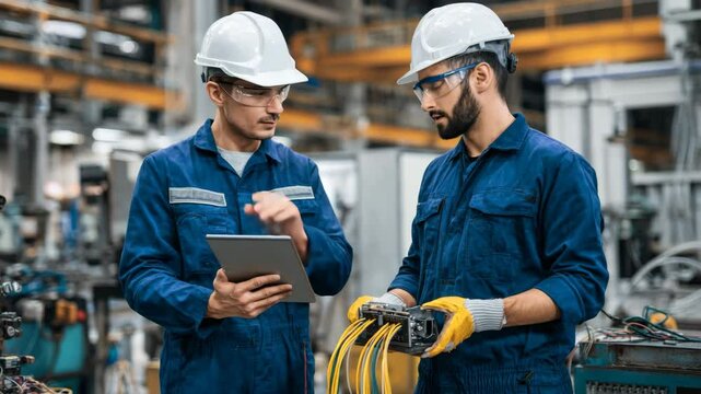 Maintenance engineers working on factory equipment
