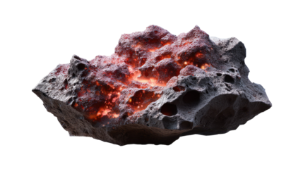 Glowing Rock: A visually striking image of a dark grey rock with internal glowing orange and red hues, possibly suggesting volcanic activity or a unique mineral composition.  