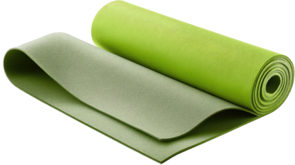 Yoga Mat: A rolled-up, green yoga mat rests on a soft surface, ready for a calming and rejuvenating practice. A perfect symbol of fitness, relaxation, and mindful exercise. 