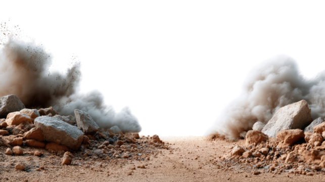 Debris Cloud Explosion: Witness the raw power and chaos of a forceful explosion, captured in stunning detail.