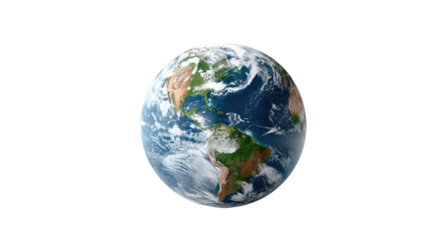 Earth Globe View: A captivating globe view of Earth displays continents, oceans, and cloud formations on a sphere.