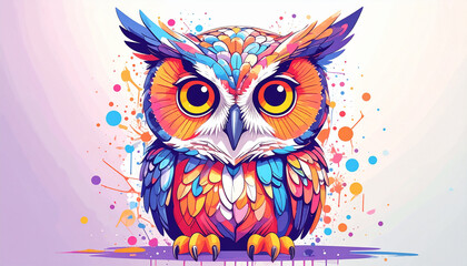 Naklejka premium Colorful owl illustration with vibrant feathers isolated on transparent background