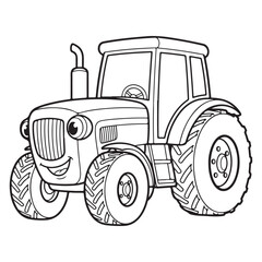 Cartoon farm tractor suitable for coloring pages - vector illustration