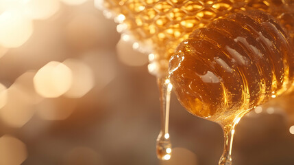 Golden Honeycomb with Dripping Honey a Sweet and Healthy Indulgence