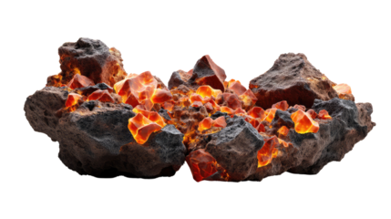 Molten Rock: A striking depiction of raw, fiery molten rock, with its incandescent, orange glow radiating from the depths of the dark, jagged stone.