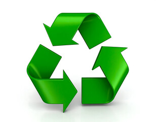 Obraz premium Shiny green recycling symbol 3d render