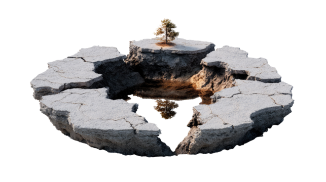 Serene Stone Circle: A tranquil miniature landscape of stone, with a tree on top. Representing harmony and balance in nature.